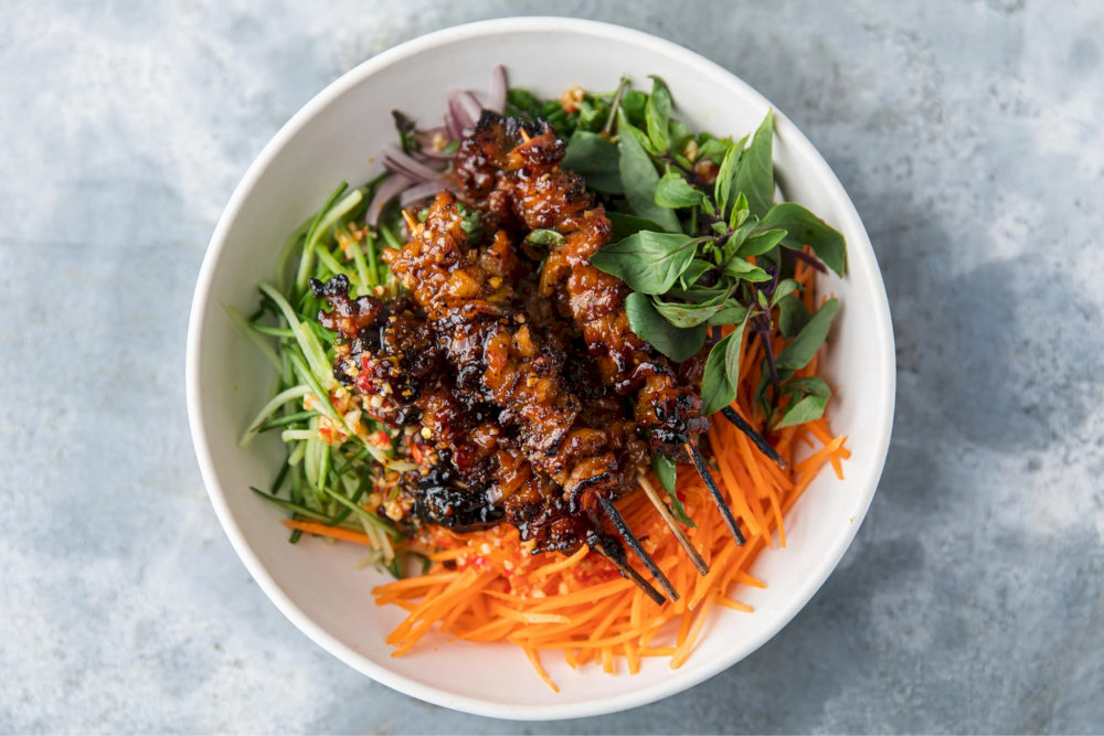 Perfect balance of savory grilled pork and fresh veggies